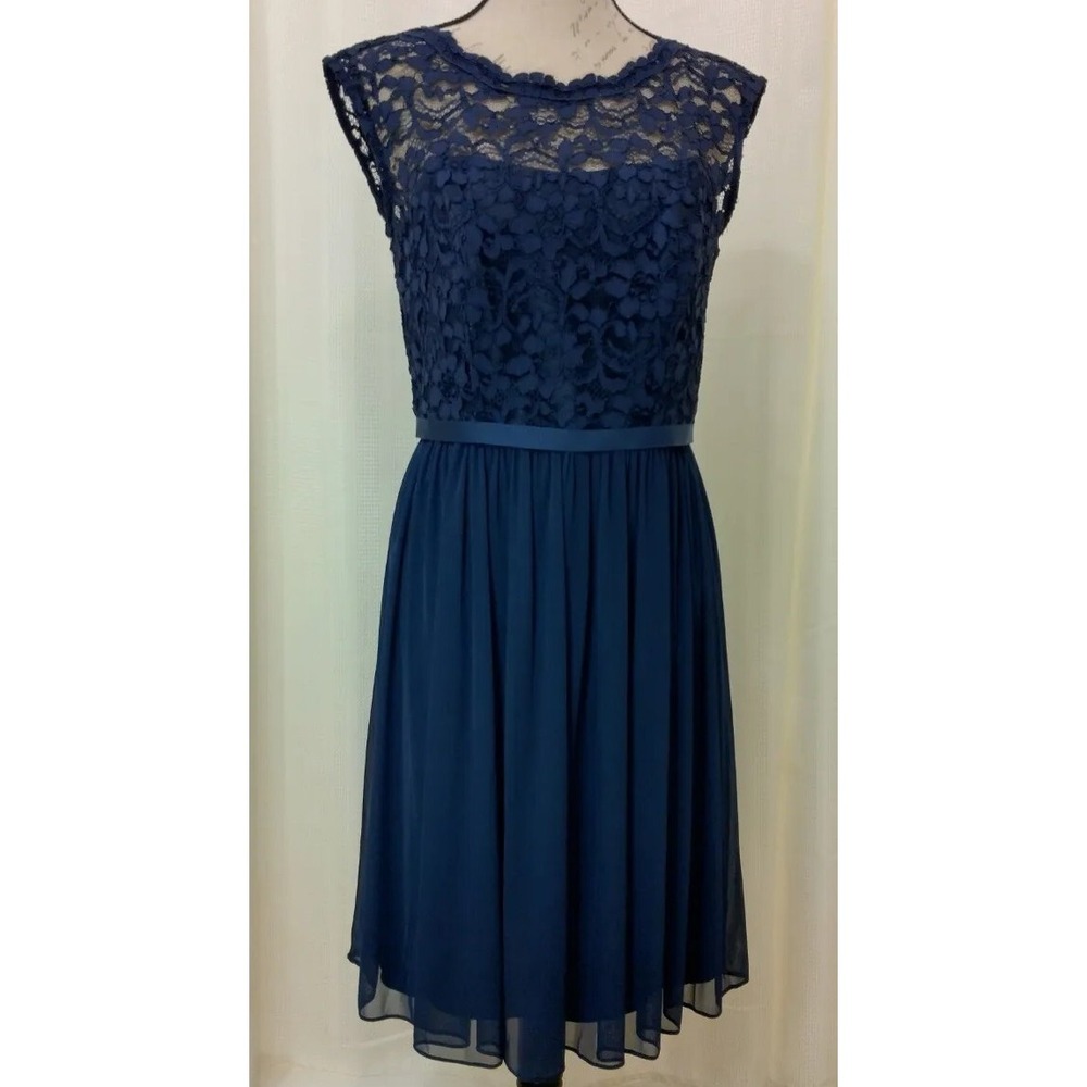 DAVID'S BRIDAL Size 10 Navy Blue FORMAL GOWN Bridesmaid Prom Party Dress Lined